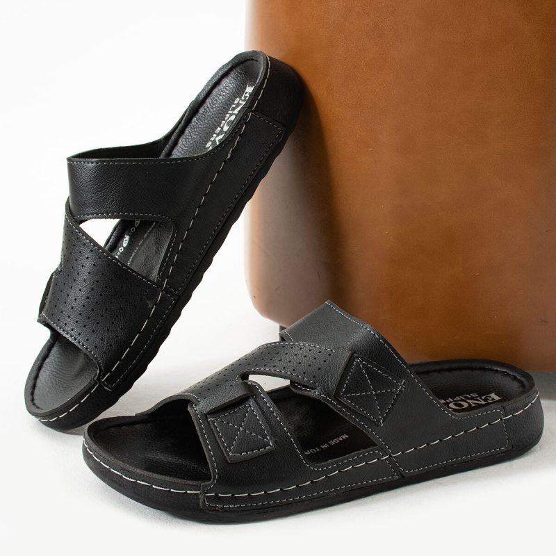 Erkek Deri (SUNİ)ortopedik Rahat Taban Dikişli Şık Ev Dışarı Erkek Terliği