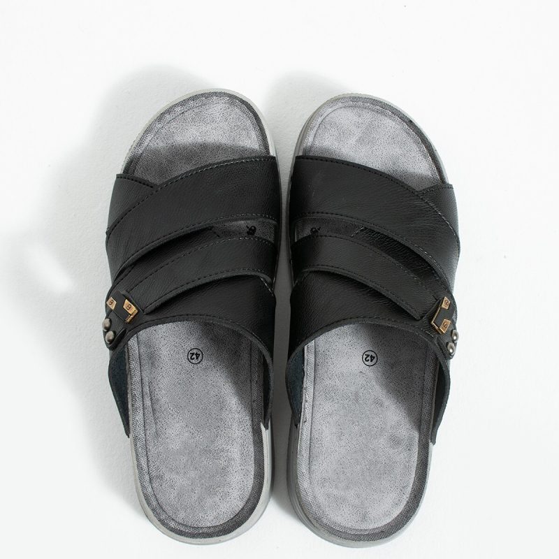 Erkek Ortopedik Tokalı Terlik Dikişli Suni Deri – Rahat Taban Günlük Kullanım