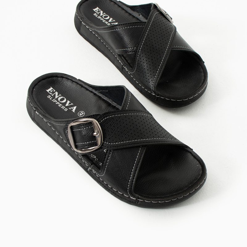 Erkek Deri(SUNİ) Ortopedik Rahat Taban Ayarlanabilen Tokalı Dikişli Şık Dışarı Içeri Erkek Terliği