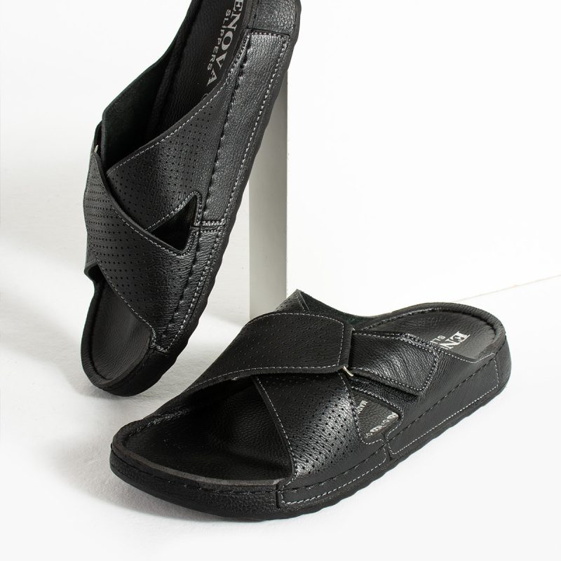 Birrbazaar Erkek Ortopedik Taban Ayarlanabilen Cırtlı Dikişli Şık İçeri Dışarı Deri(SUNİ) Terlik